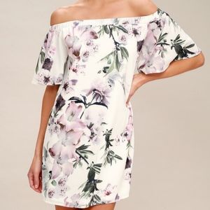 Lulus Floral Print Off-the-Shoudler Shift Dress